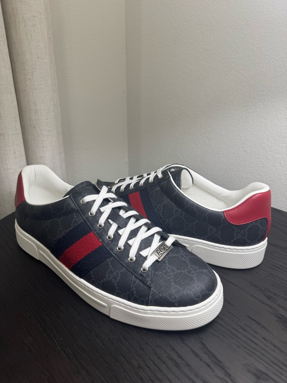 Gucci Ace Web Sneakers GG Monogram Black 10 - Picture 4 of 8